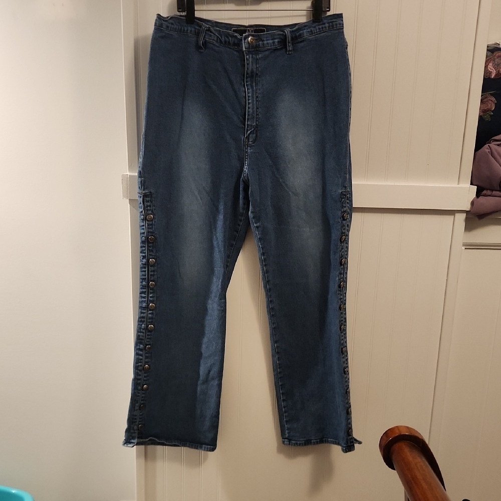 Classic Blue Flare Jeans with Button Accents
